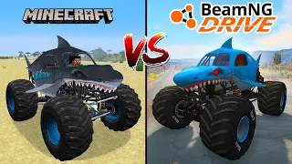 Minecraft Megalodon Shark Monster Truck VS BeamNG Drive Monster Jam Megalodon Shark - WHO IS BEST?