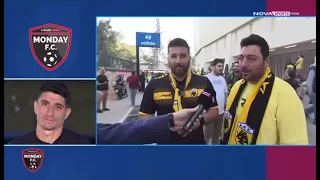 Κώστας Ιωαννίδης και Μπάμπης Γηρεΐδης κάνουν ερωτήσεις σε παίκτες της ΑΕΚ μετά το πρωτάθλημα