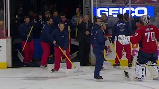Holtby trying to direct cleaning crew in OT