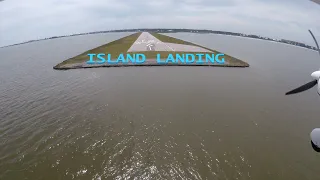 Flight Design CTLS - Dauphin Island.  Final approach over the water. Wing Camera, Gopros