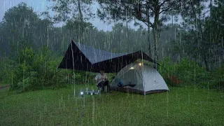 SOLO CAMPING HEAVY RAIN AND THUNDERSTORMS - RELAXING CAMPING IN THE RAIN - ASMR