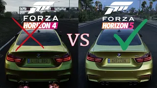 Forza Horizon 5 vs 4 gameplay and engine sounds comparison BMW M4