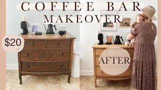 COFFEE BAR MAKEOVER - $20 Vintage Dresser Transformation (Rental Made Home ep.8)