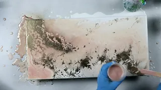 (871) Amazing Peach and Gold Acrylic Pour Painting! Mixed Media Technique