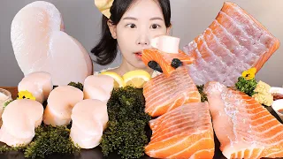 살살 녹네..🧡 숙성연어회 통관자회 바다포도 먹방 Raw Salmon & Raw scallop &Sea Grapes  [eating show] mukbang korean food