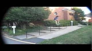 skater eat shit on a handrail