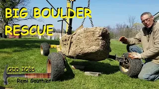 Moving large rocks by hand (using modified hoist)