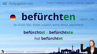 Konjugation Verb „befürchten“ (regelm., hat) - alle Zeitformen, Lernvideo, Tutorial