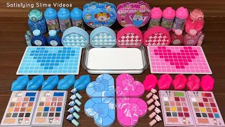 PINK vs BLUE HEART I Mixing random into Glossy Slime I Relaxing slime videos_201 part1