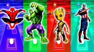 Spider Man VS Hulk VS Groot VS Captain America  | Tiles Hop EDM Rush