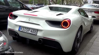 White Ferrari 488 Spider - Start up Sound + Driving in Dusseldorf 2016