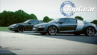 Audi R8 vs Porsche Carrera 2S DRAG RACE Top Gear | 4K 60fps AI Upscale #topgear #thegrandtour