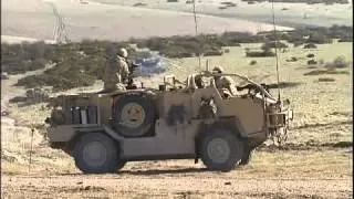 British Jackal armored vehicle in combat