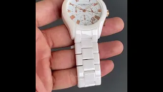 Armani AR1416 Ceramica Chronograph White Dial White Ceramic Men's  and women Watch Seems White Gold