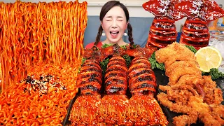 [Mukbang ASMR] Spicy 🔥 Buldak Squid Enokimushroom CRISPY CALAMARI Recipe Eatingshow Ssoyoung