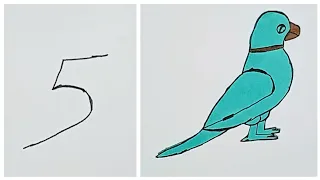 How To Draw A Beautiful Parrot From The Number 5 - Easy Drawing Method