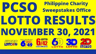 LOTTO RESULTS | NOVEMBER 30, 2021 Ultra Lotto 6/58 | Superlotto 6/49 | Lotto 6/42 | 6D | 3D | 2D