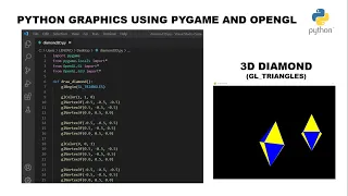 Python Graphic Tutorial: Draw a Rotating 3D Diamond using (GL_TRIANGLES)