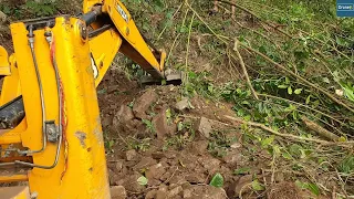 Narrow Stony-Mountain Road Excavation with JCB Backhoe