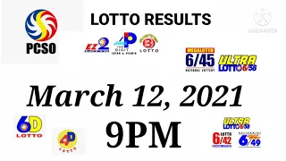 PCSO LOTTO RESULTS 9PM March 12, 2021 draw 3d// 2d// 4d// 6/45// 6/58// results