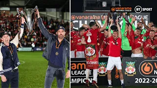 Listen to the noise as Wrexham lift the National League trophy and celebrate Football League return