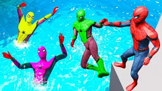 SPIDERMAN Team Jumping into Pool in GTA 5! (Spiderman Fails & Ragdolls) #9