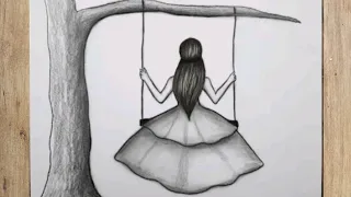 How to draw girl with tree swing/pencil drawing sketch/easy step by step @ranadrawingtutorial4200