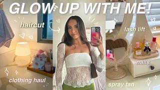 GLOW UP WITH ME FOR 2024! 🎀 haircut, spray tan, nails, lash lift, clothing haul, etc!