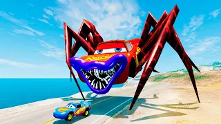 Giant Lightning McQueen Spider Monster VS Lightning McQueen | LIVE | Car Ride Beamng Drive