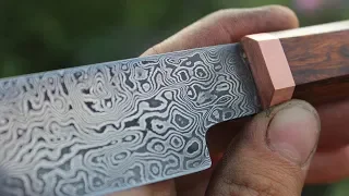 Knifemaking ~ Damascus Sujihiki kitchen knife (forged using a flypress)