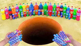 EXPERIMENT: Big Coca Cola, Mtn Dew, Fanta & Pepsi, Mirinda, Chupa Chups,Sprite vs Mentos Underground