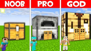 SECRET BLOCK HOUSE BUILD CHALLENGE! CHEST HOUSE vs FURNACE BASE in Minecraft NOOB vs PRO vs GOD!