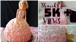 Barbie Cake /Doll Cake Tutorial👸🏻 |❌No doll cake mould /No turntable /No buttercream /No gel colour❌