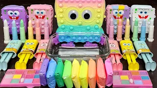 Pastel SPONGEBOB Slime Mixing Makeup,Parts, Glitter Into Slime! Satisfying Slime #ASMR#slimevideo