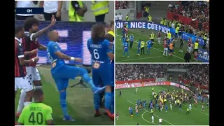 Nice vs Marseille match fans and players fighting | Payet threw a bottle into crowd