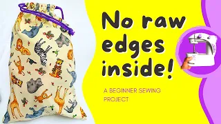 Learn to Sew a Drawstring Bag | Unlined Mini Sewing Machine Tutorial | DIY Gift Bags Sewing tutorial