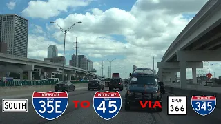 Dallas: I-35E SB, Busy Downtown Transfer to I-45 SB (Denton to I-20)