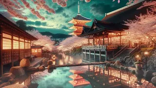 京都の清水寺とライトアップされた夜桜を眺める絶景温泉BGM｜ファンタジースプリングスで心身をリラックスさせるヒーリングミュージック｜ Fantasy Springs music for healing