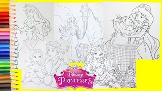 Coloring Disney Princess Cinderella, Belle, Jasmine, Aurora, Ariel - Coloring Pages for kids