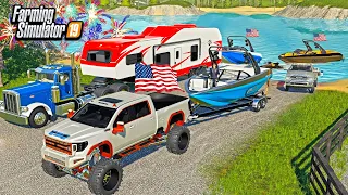 4TH OF JULY BOATING & CAMPING! (INSANE MALIBU BOATS!) | FARMING SIMULATOR 2019