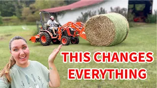 Moving Big Round Bales Of Hay With A Small Tractor! What Size Tractor Do You Need For A Homestead?