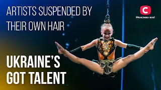 🤸‍♀️Unusual gymnastics with artists suspended by their own hair! – Ukraine's Got Talent
