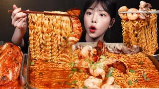 SUB)Spicy Seafood Ramyun Mukbang! Lobster, Webfoot Octopus, Shrimp, and Kimchi Asmr