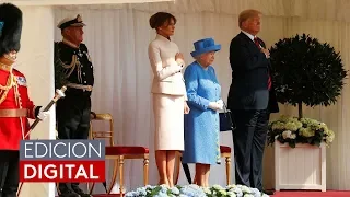 En medio de protestas, la reina Isabel II recibe al presidente Trump y su esposa Melania