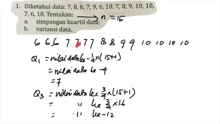 Diketahui data, 7,8,6,7,9,6,10,7,8,9,10,10,7,6,10, tentukan simpangan kuartil, variansi data