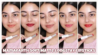 *NEW* Mamaearth Soft Matte Long Stay Lipsticks 💕| Review + Bare Skin Swatches | All 9 Shades 🥰