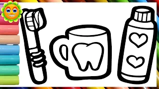 Drawing And Coloring A Cute Tooth With A Toothbrush for kids || Oral Hygiene Drawing and Coloring