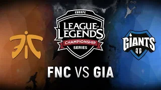 FNC vs. GIA - Week 8 Day 1 | EU LCS Summer Split | Fnatic vs. Giants Gaming (2018)