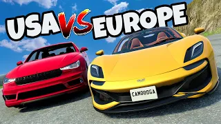 USA vs EUROPE Mountain Race Leads to Crashes in BeamNG Drive Mods!