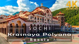 [4K] Walking tour of Krasnaya Polyana, Sochi 2021, Russia
